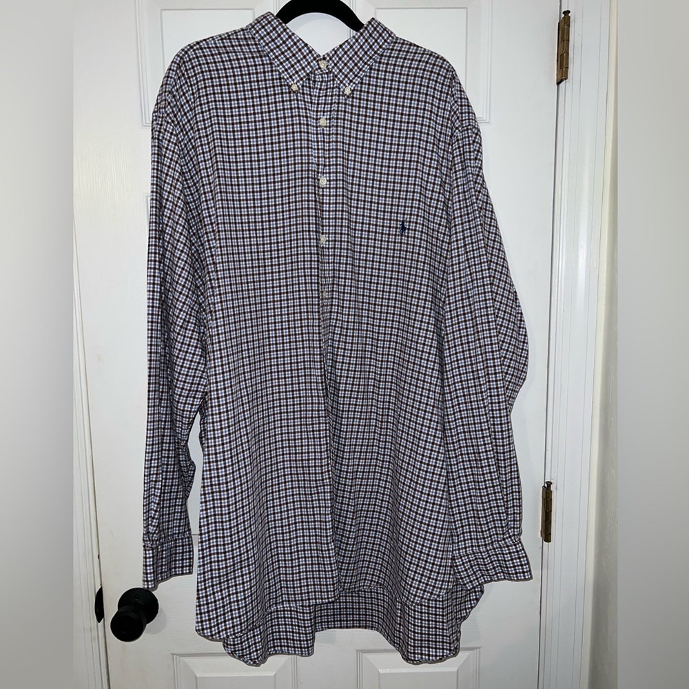Ralph Lauren Men's Plaid Shirt - Blue and Brown